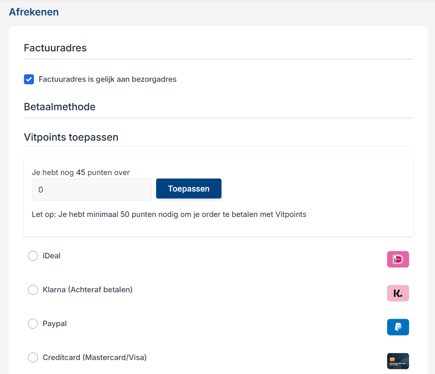 Vitpoints verzilveren tijdens het afrekenen